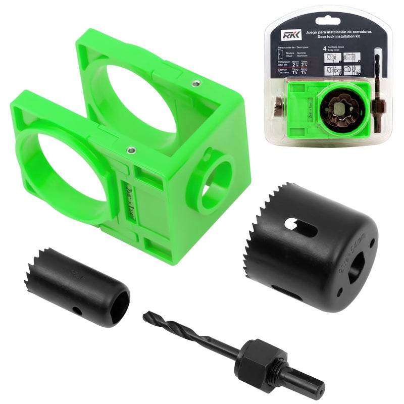 RKK Door Lock Installation Kit Deadbolt Hole Saw Kit Door Knob Hole Saw Kit Deadbolt Installation Kit (Green) - Image 1